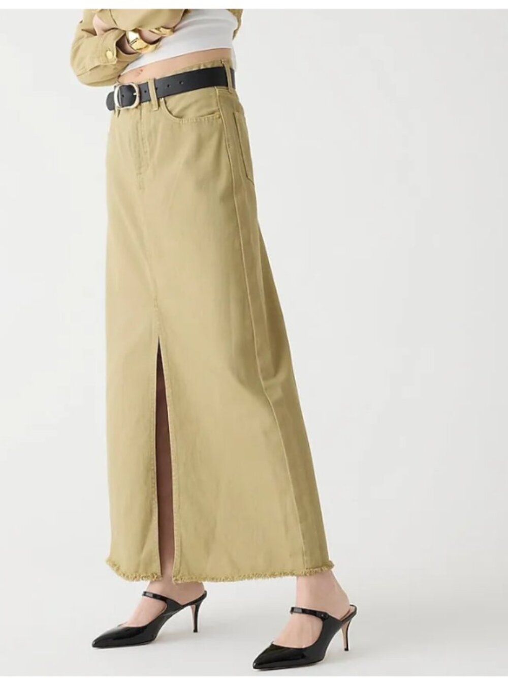 J. Crew Classic Denim Maxi Skirt in Khaki Women's 27 BZ160 Utilitarian